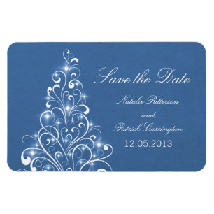 Magnet Flexible Sparkly Holiday Tree Save the Date Magnet, Blue