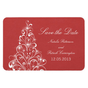 Magnet Flexible Sparkly Holiday Tree Save the Date Magnet, Rouge