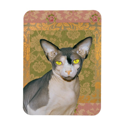 Magnet Flexible Sphynx Chat Patchwork Floral Damask design (Vertical)