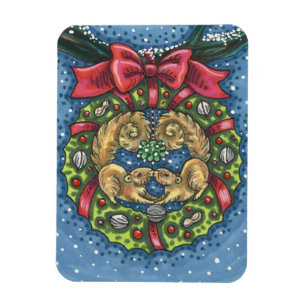 MAGNET FLEXIBLE SQUIRRELS DE BATTERIE SOUS MISTLETOE, VARIE NUT
