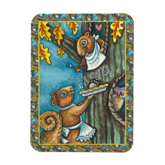 MAGNET FLEXIBLE SQUIRRELS & OWL THANKSGIVING, MAISON ACORN PIE (Vertical)