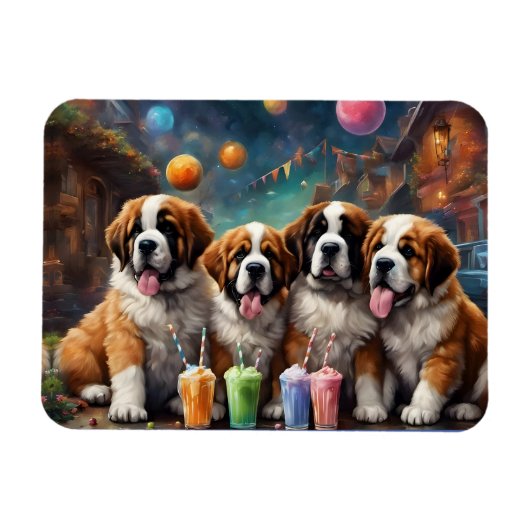 Magnet Flexible St Bernard Puppies et Milkshakes (Horizontal)