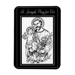 Magnet Flexible St Joseph Priez pour nous Noir, Blanc, Catholique