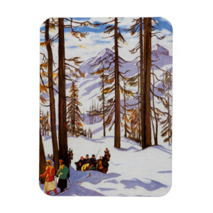 Magnet Flexible St. Moritz Skieurs Vintage Élégance Alpine Art