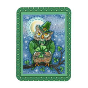 MAGNET FLEXIBLE ST. PATRICK'S DAY OWL, 4 HORLOGE LEPRECHAUN
