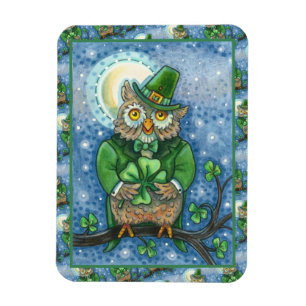 MAGNET FLEXIBLE ST. PATRICK'S DAY OWL, 4 HORLOGE LEPRECHAUN