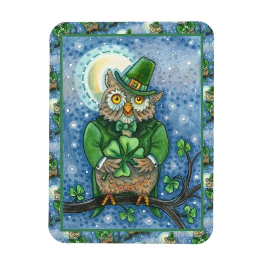 MAGNET FLEXIBLE ST. PATRICK'S DAY OWL, 4 HORLOGE LEPRECHAUN (Vertical)