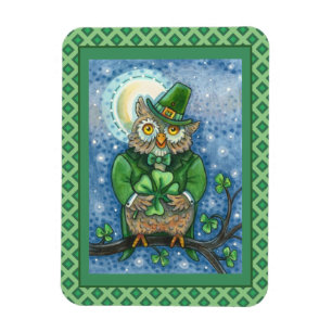 MAGNET FLEXIBLE ST. PATRICK'S DAY OWL, 4 LEAF CLOVER LEPRECHAUN