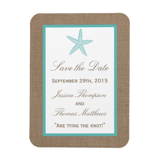 Magnet Flexible Starfish Turquoise Burlap Beach Wedding Collection (Vertical)