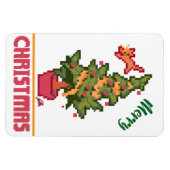 Magnet Flexible stealing cat, tree, Pixel Art, Merry Christmas (Horizontal)