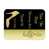 Magnet Flexible Stiletto Doré & Clé de Sol 16e Enregistrez La Date (Horizontal)