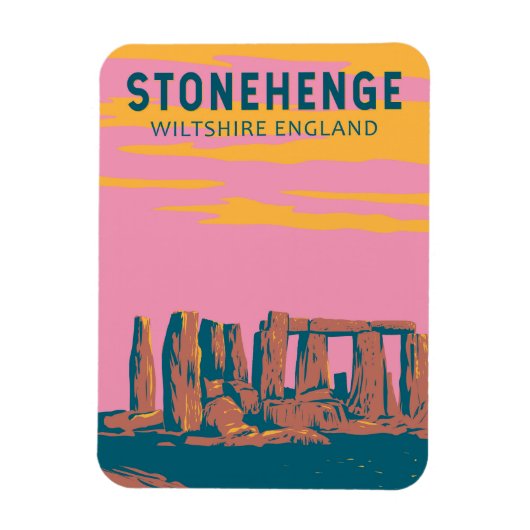 Magnet Flexible Stonehenge Art Retro Illustration (Vertical)