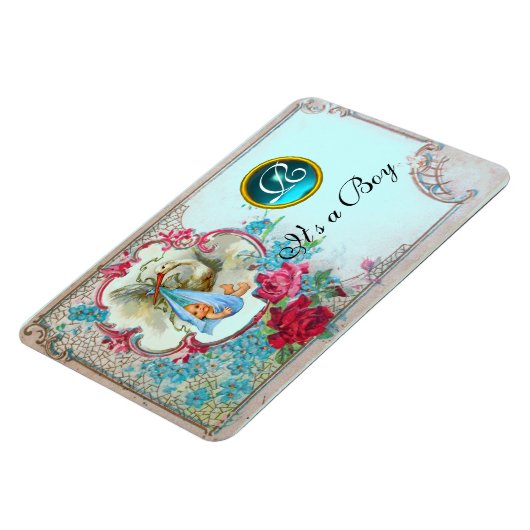 MAGNET FLEXIBLE STORK BÉBÉ GARÇON DOUCHE MONOGRAM (Côté Gauche)