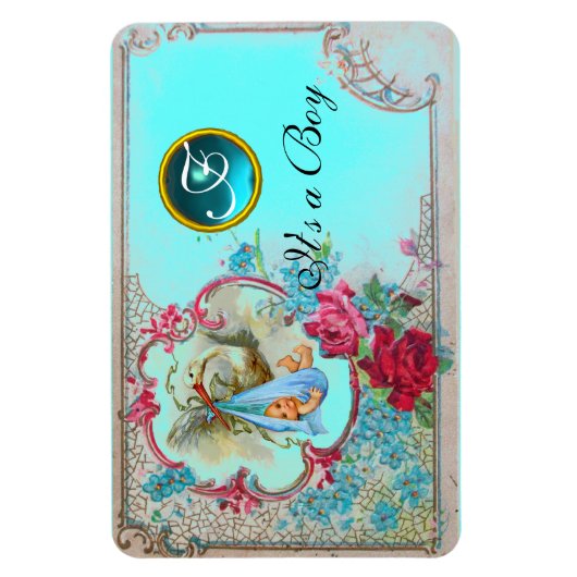 MAGNET FLEXIBLE STORK BÉBÉ GARÇON DOUCHE MONOGRAM (Vertical)