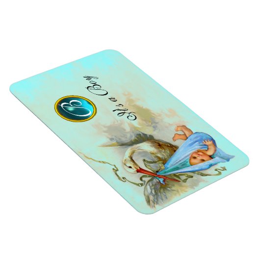 MAGNET FLEXIBLE STORK BÉBÉ GARÇON DOUCHE MONOGRAM (Côté Droit)