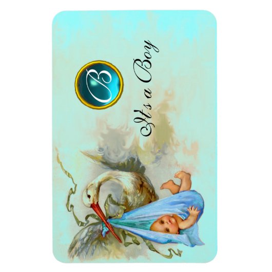 MAGNET FLEXIBLE STORK BÉBÉ GARÇON DOUCHE MONOGRAM (Vertical)