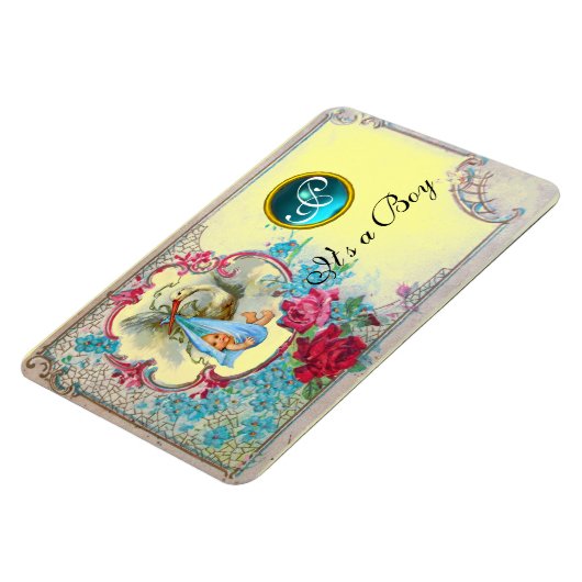 Magnet Flexible STORK BÉBÉ GARÇON DOUCHE MONOGRAM, jaune (Côté Gauche)