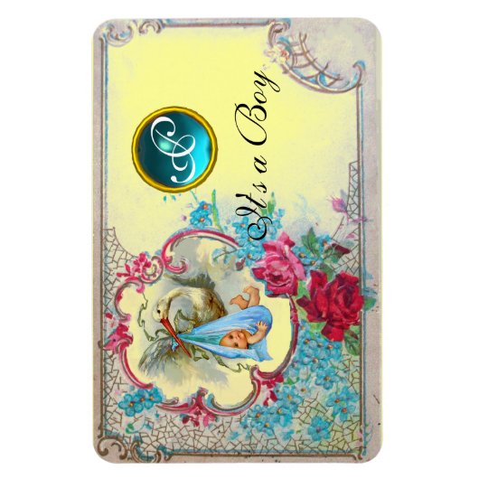 Magnet Flexible STORK BÉBÉ GARÇON DOUCHE MONOGRAM, jaune (Vertical)