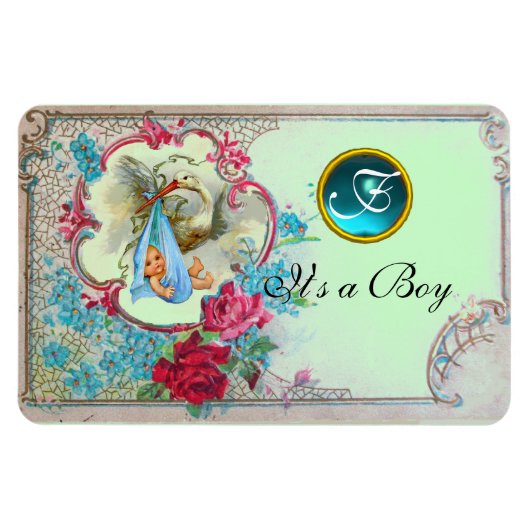 Magnet Flexible STORK BÉBÉ GARÇON DOUCHE MONOGRAM, vert (Horizontal)