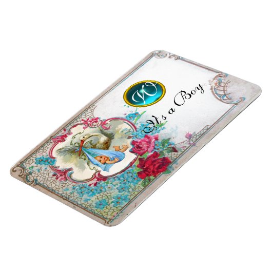 Magnet Flexible STORK BÉBÉ GARÇON MONOGRAM DOUCHE, blanc (Côté Gauche)