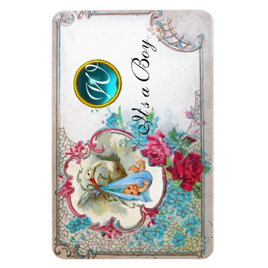 Magnet Flexible STORK BÉBÉ GARÇON MONOGRAM DOUCHE, blanc (Vertical)