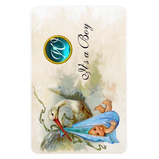 Magnet Flexible STORK BÉBÉ GARÇON MONOGRAM DOUCHE, blanc (Vertical)