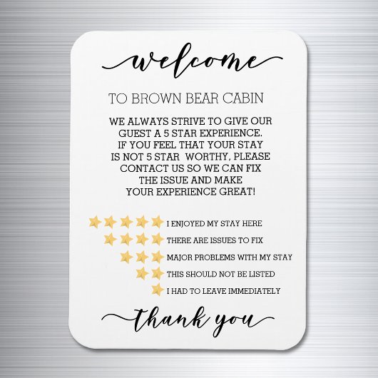 Magnet Flexible STR Short term Rental Vacation Rating System Stars