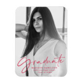 Magnet Flexible Stylish Red Script Graduation Faire-part Photo (Vertical)