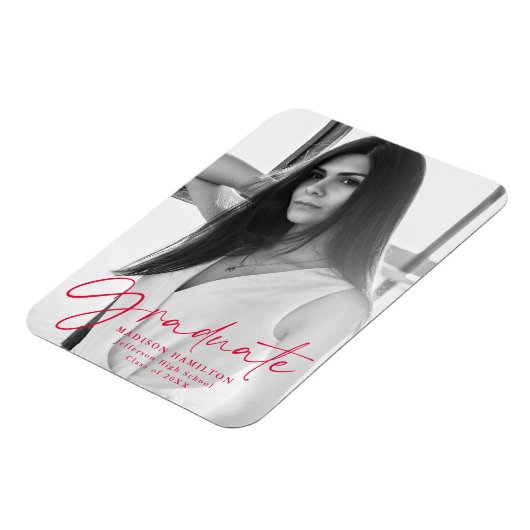 Magnet Flexible Stylish Red Script Graduation Faire-part Photo (Côté Gauche)
