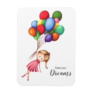 Magnet Flexible Suivez vos rêves Personnalisée Fille et ballons