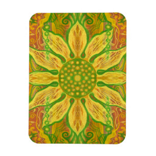 Magnet Flexible Sun Flower bohème floral art jaune vert orange