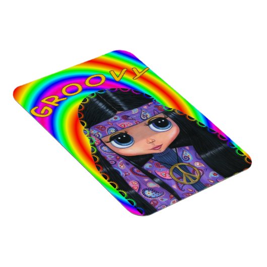 Magnet Flexible Super Hippie fille poupée Paix Signal mignon gros  (Côté Droit)