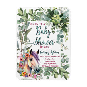 Magnet Flexible Superbe aquarelle Floral Horse Baby shower