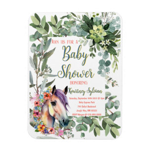 Magnet Flexible Superbe aquarelle Floral Horse Baby shower