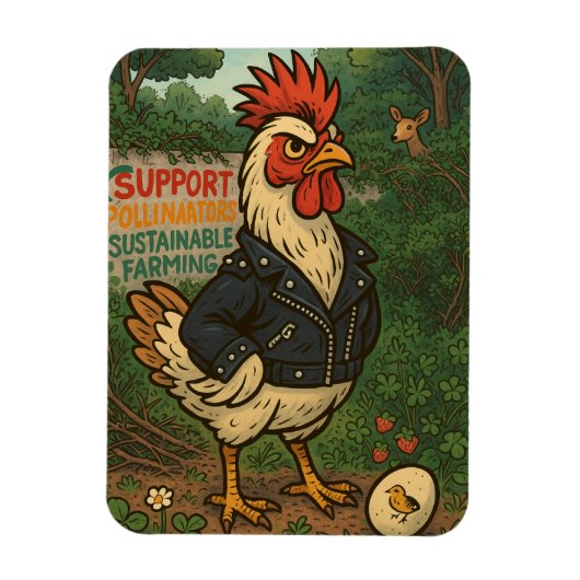 Magnet Flexible Support Polinators Cool Rooster in Leather Jacket (Vertical)