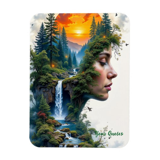 Magnet Flexible Surreal Nature Portrait Woman Sunset Waterfall (Vertical)