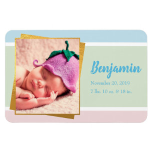 Magnet Flexible Sweet Pastel Baby Boy Photo Birth Record Stat