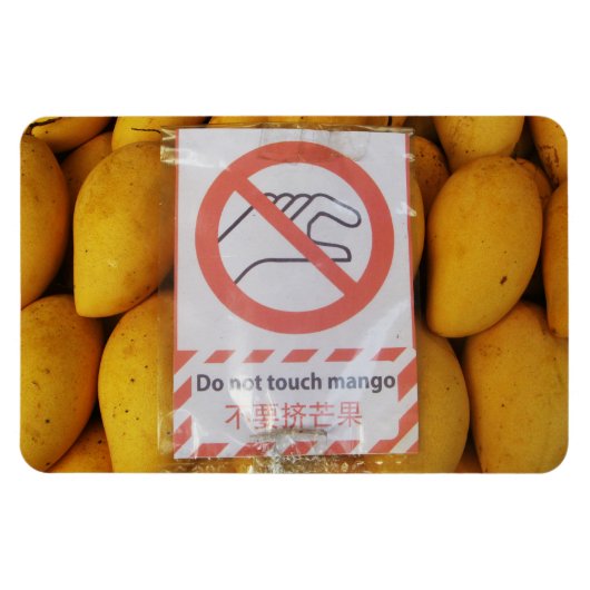 Magnet Flexible Symbole drôle 'Ne touche pas la mangue' (Horizontal)
