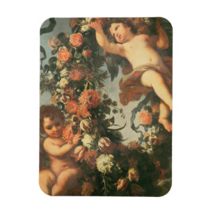 Magnet Flexible T32714 deux Putti soutenant une guirlande de fleur