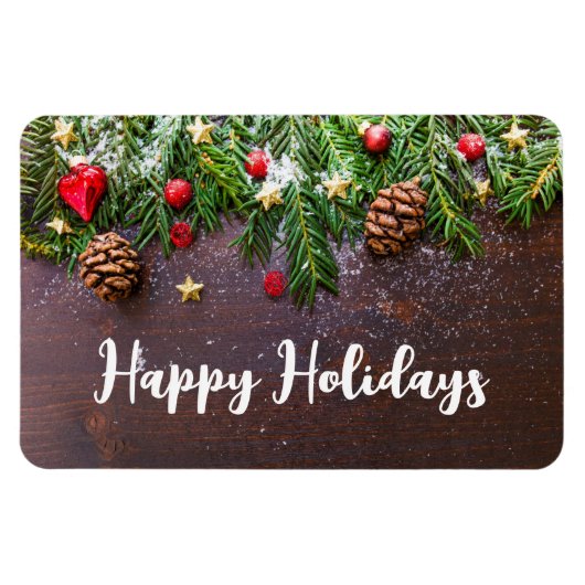 Magnet Flexible Table de Noël rustique avec pin et neige (Horizontal)