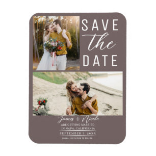 Magnet Flexible Taupe Champignon 2 Photos Enregistrer la Date Mari