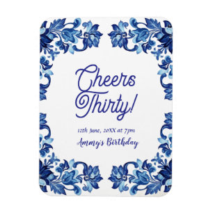 Magnet Flexible Tcheers trente ans royal bleu floral bordure na