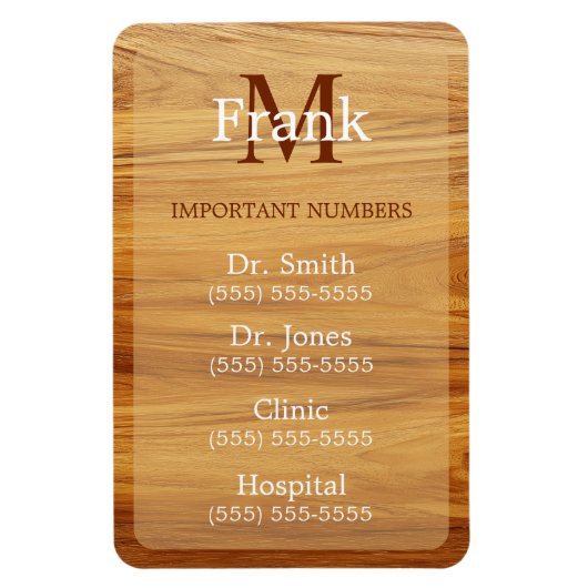 Magnet Flexible Teak Wood Look Important Phone Numbers (Vertical)