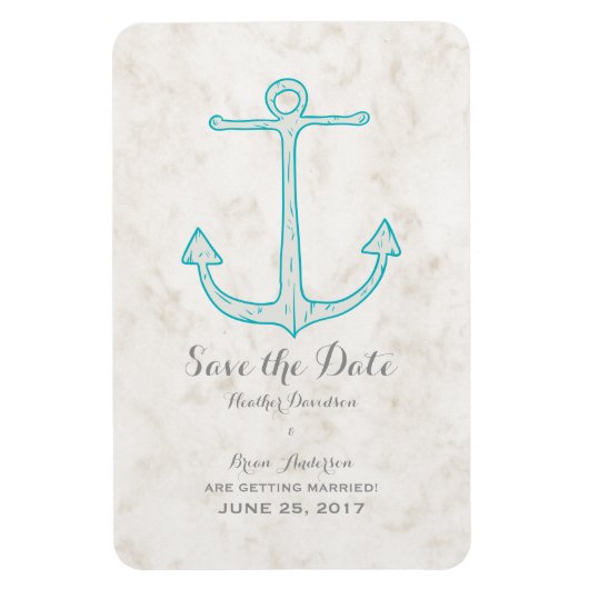 Magnet Flexible Teal Rustic Anchor Save the Date (Vertical)