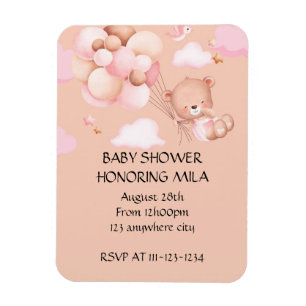 MAGNET FLEXIBLE TEDDDDY BEAR GFIL BABY SHOWER INVITATION