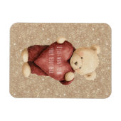 Magnet Flexible Teddy Bear Red Heart Gold Glitter (Horizontal)