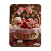Magnet Flexible Teddy Rose Basket Romantic Valentine Heart Fridge (Vertical)