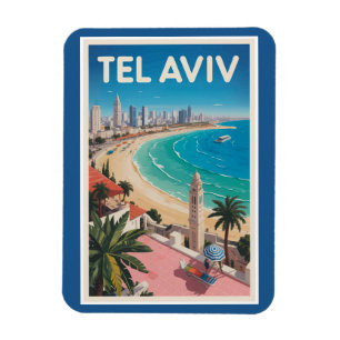 Magnet Flexible Tel Aviv Israël Illustration Voyage Art Rétro