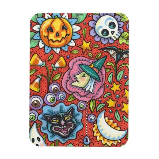 MAGNET FLEXIBLE TÉMOIN, CHAT, GHOST, COLORÉ HALLOWEEN FOLK GARDEN (Vertical)