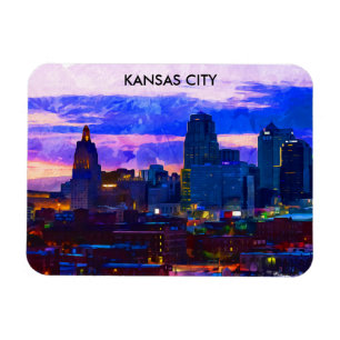 Magnet Flexible Tendance Kansas City Skyline Travel Aquarelle